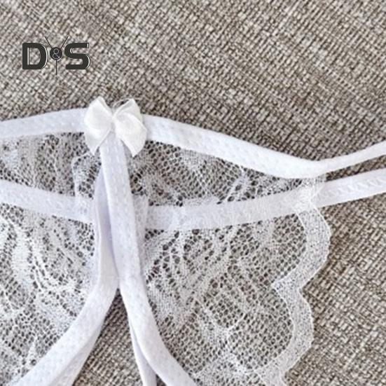 Women Panties Lace Open Crotch See through Bow knot Decor Solid Color Thongs G string Lady Low Waist Thin Intimate Women Underwear