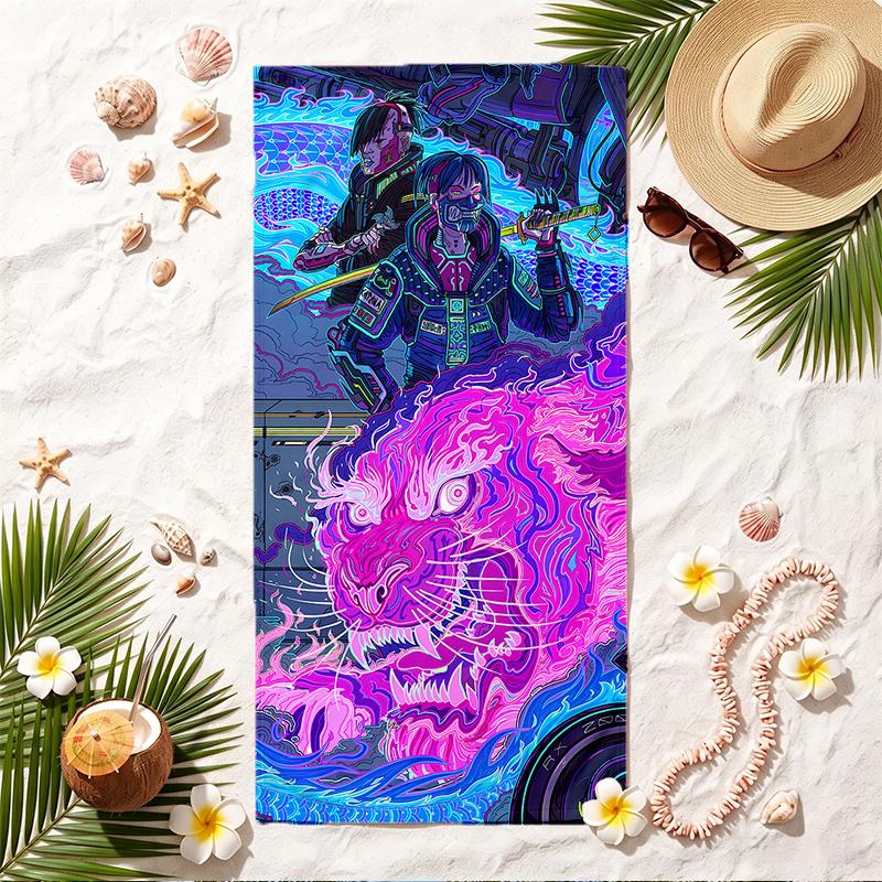 Cyberpunk Soft Beach Towel Stylish Beach Pool Towel for Summer Seaside Vacation Travel