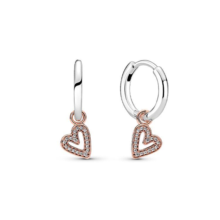 Pandora Sparkling Hand-Painted Heart 925 Silver Earrings Women earrings 280090C01 Silver/Rose Gold,One Size