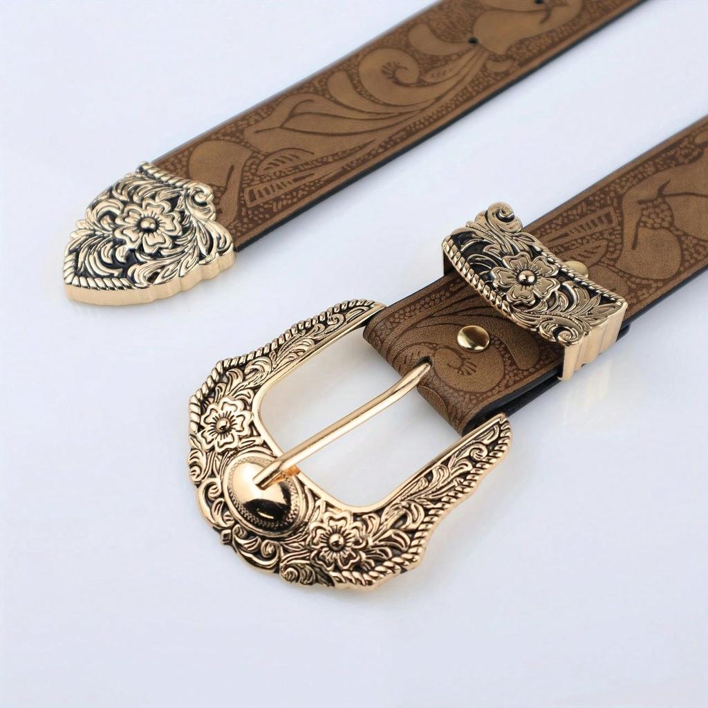 American Style Personalized Printed High-End Brown Jeans With Decorative Casual Versatile Belt