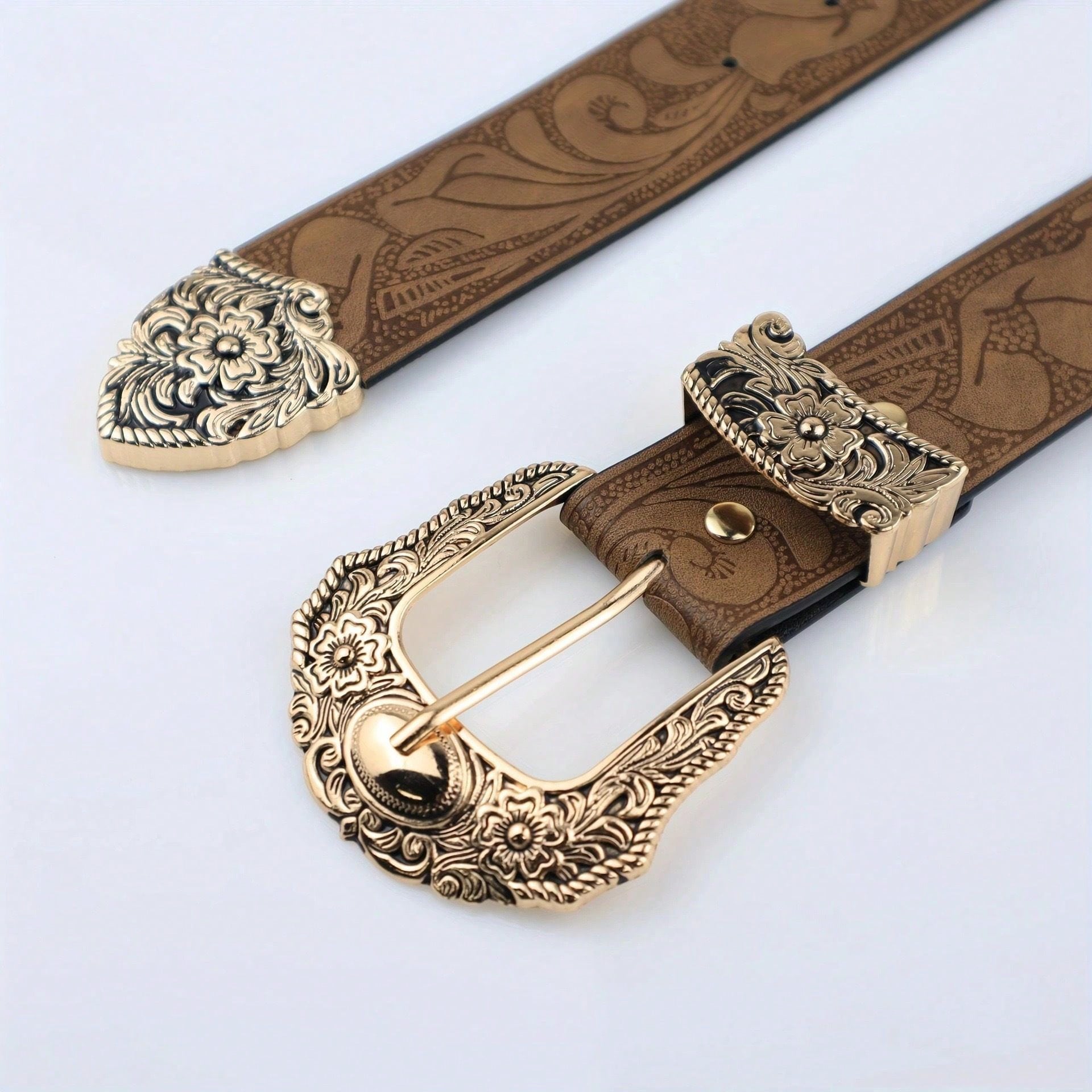 Jeans Bruns Personnalisés Imprimés Style Américain Haut de Gamme Avec Ceinture Décorative Décontractée Polyvalente 105cm marron