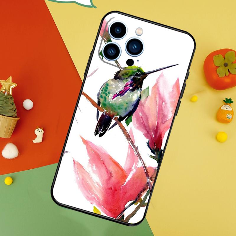 Hummingbird and Flowers Phone Case For iPhone 17 Pro Max 16 15 14 12 11 13 Pro Max Plus 12 13 Mini 16e 17 Air Cover