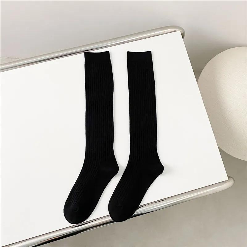 Fashion Casual Preppy Style Stockings Female School Kawaii Cotton Comfy Trendy Socks Women Black Knee High Long Socks