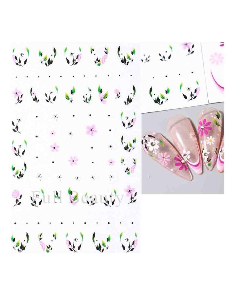 Autocollants 3D pour Nail Art, lignes ondulées abstraites colorées, décalcomanies à fleurs et feuilles florales, décoration d'ongles