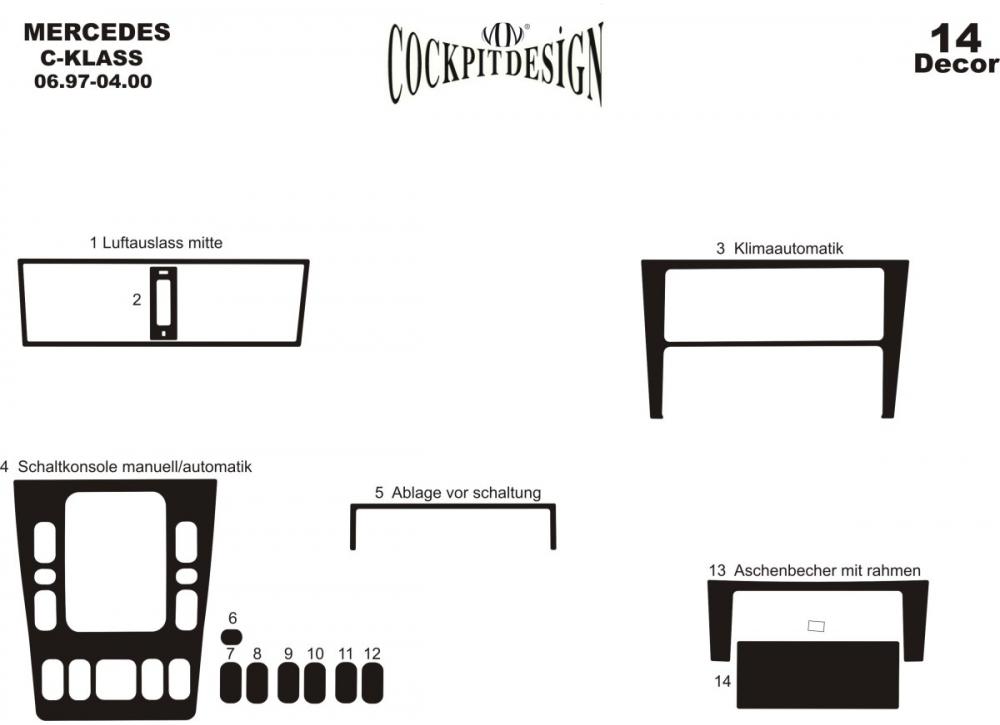 Накладки на панель (1997-2000) Дерево для Mercedes C-class W202