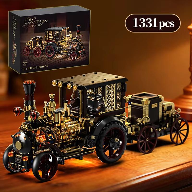 1331 Teile Retro Mechanisches Dampfauto Bausteine Set, Moc Klassisches Auto Bausatz, Supercar Spielzeugmodell, Autosammler Set Erwachsenen Geschenke