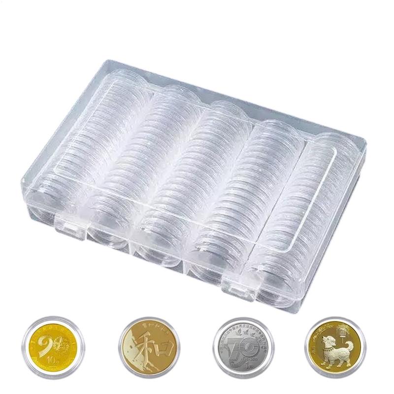

Coin Storage Box 100 Pieces Silver Dollar Collector Organizer 4 Sizes 20/25/27/30mm Protect Gasket Round Coin Covers Supplies CN