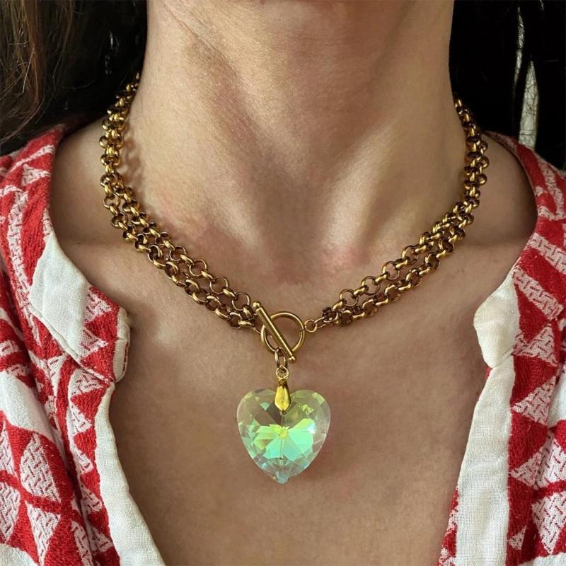 

Elegant Heart Necklace with Captivating Green Glow Effect Adjustable Length Neckchain Stylish Neckwear Accessories 1 зелёный