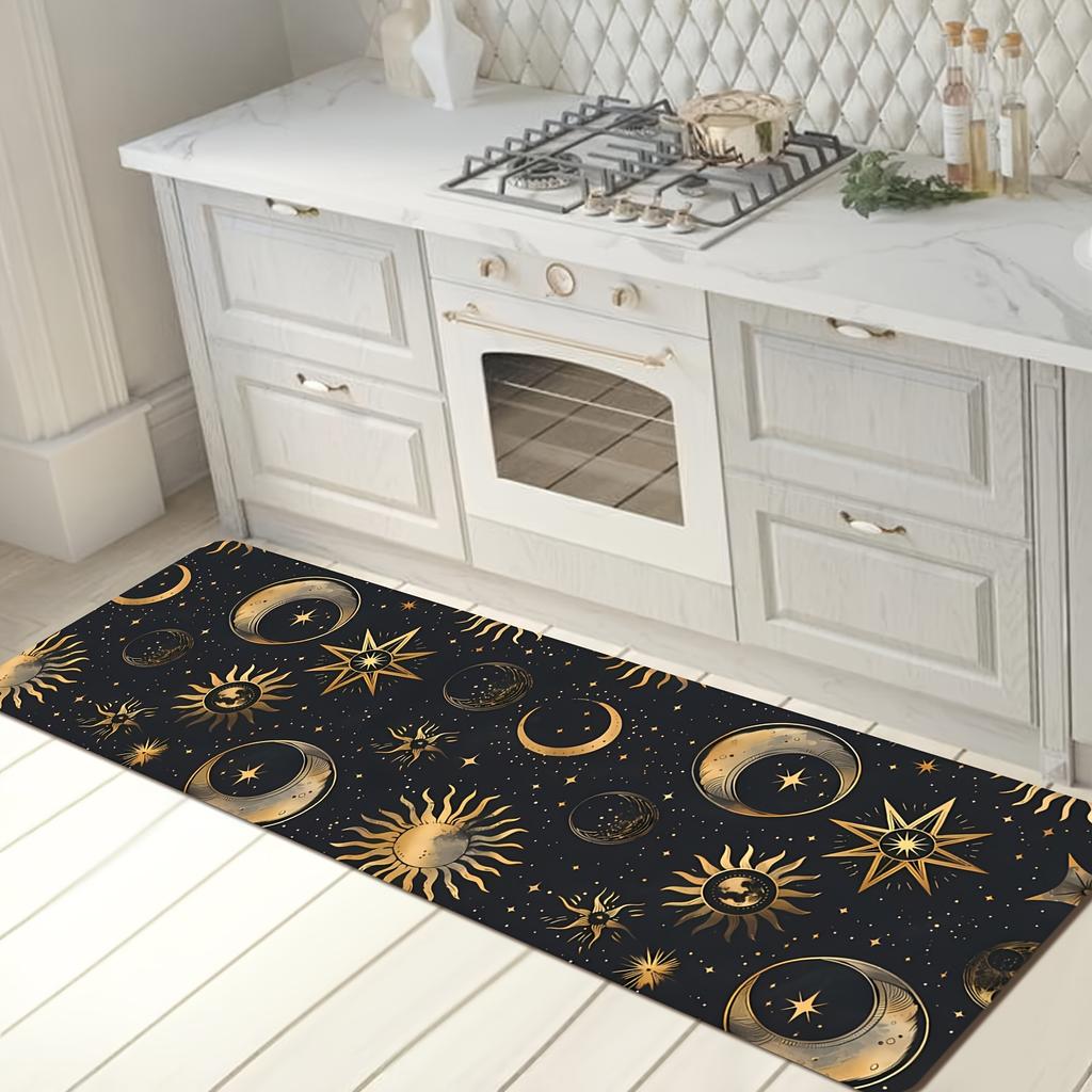 Moon Phase Floral Runner Rug Boho Wildflower Celestial Decor Carpet Non-Slip Nature Astronomy Long Floor Mat for Laundry Room