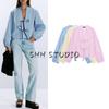Fall New Women's Clothing French Round Neck Long Sleeves Thread Bowknot Decoration Stripes Poplin Shirt 1971160