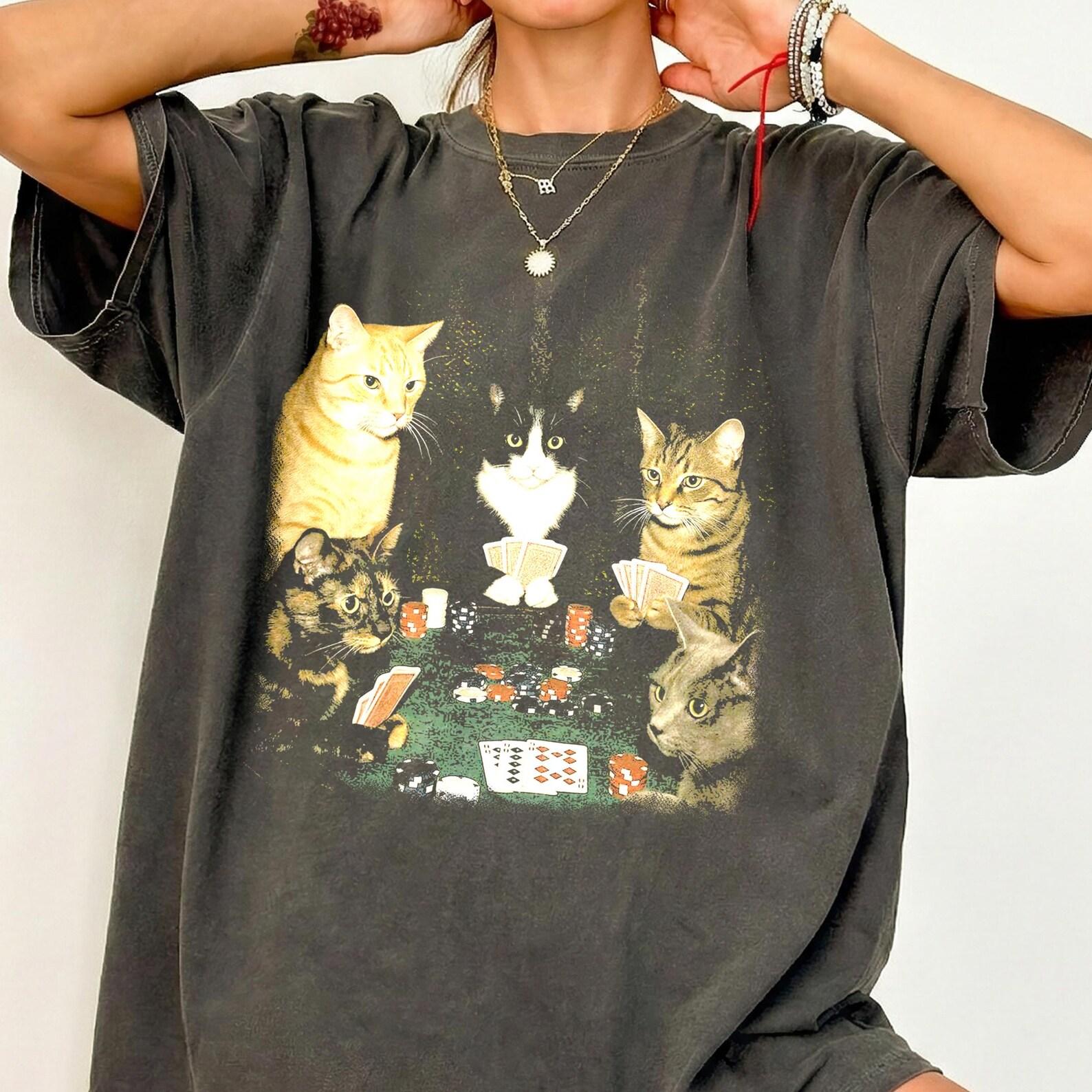 Poker Cats Graphic T-Shirt, Funny Casino Kitten Card Game 2XL