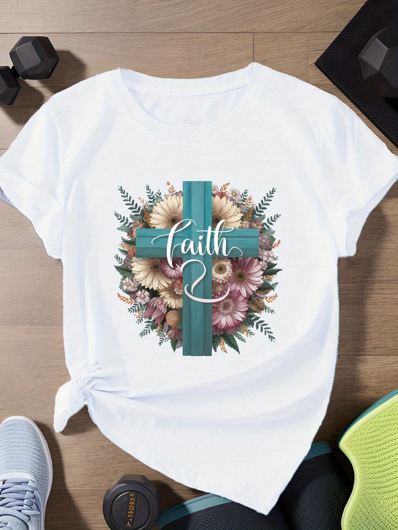 Европейский размер крест с верой Женская спортивная футболка большого размера с коротким рукавом S белый