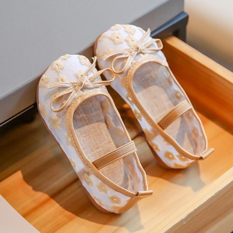 Western Style Girl Princess Shoes Mesh Kids Shoes for Girl Autumn New Girl Leather Shoe Hollowed Child Flat Shoe Bow Child Shoes