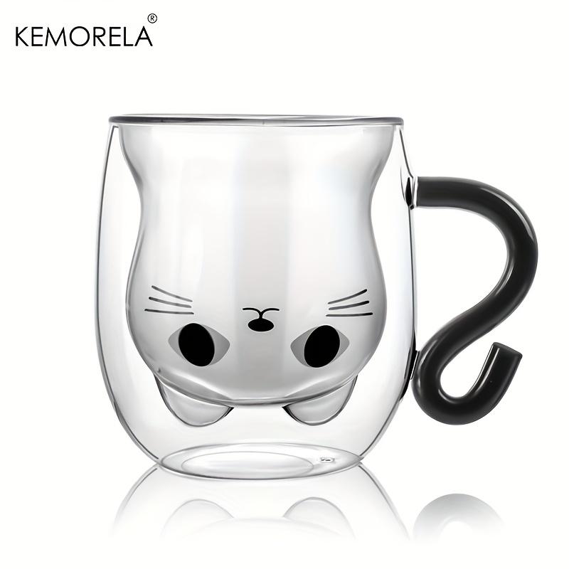 

1PCS Cute Cat Mugs Double Vacuum Cute Tea Cups with Handle 250ml Glass Cat Coffee Mug Temperature Resistant Glass Water Milk Mug 250ml
