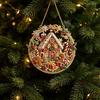 Christmas Tree Hanging Accessories Rhinestone Painting Suncatcher Kit, Round DIY Decor Plastic Baubles for Home, Craft Pendant Holiday Party