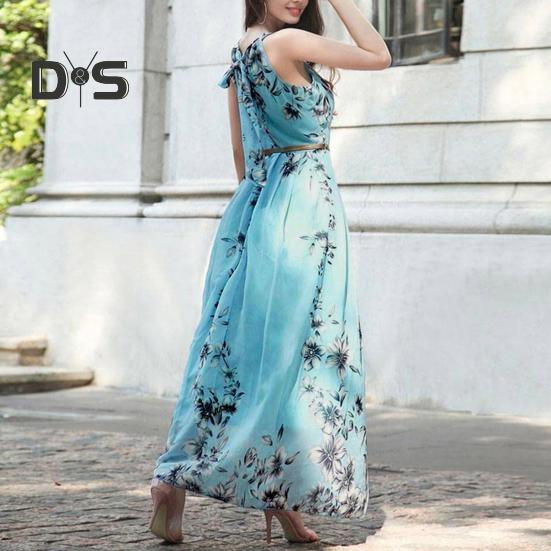 Dámské květinové maxi šaty bez rukávů, šifonové midi šaty s výstřihem do V, letní boho letní šaty s páskem na dovolenou, svatbu, koktejl, ples, večírek