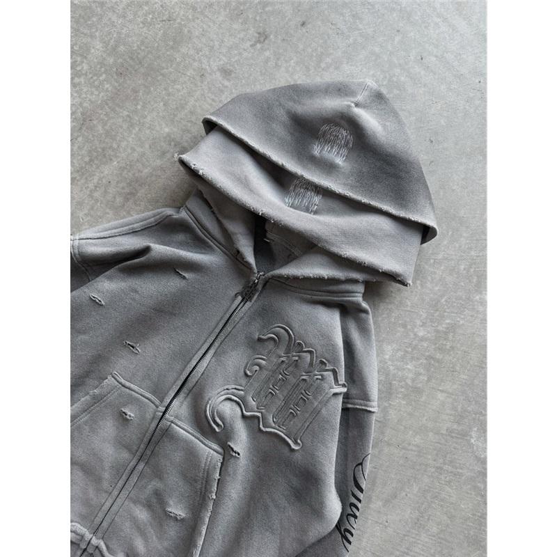 Bluza z kapturem Y2K Harajuku Punk Gotycka Luźna z haftowanym amerykańskim naszywką Casual Podwójny kaptur High Street Retro Sportowa Sui