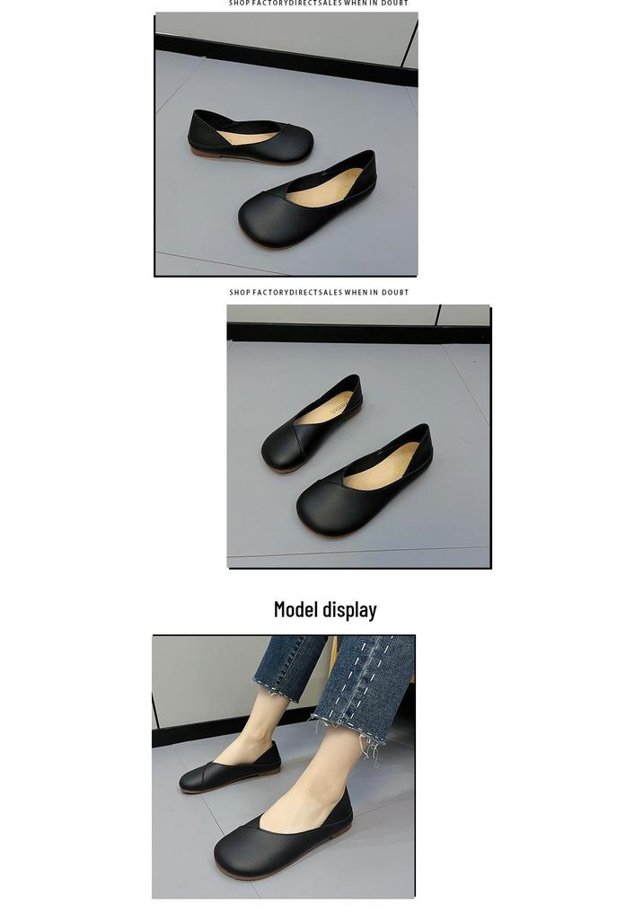 2024 Plus Size Women's Moccasins: Soft Leather, Round Toe, Versatile Two-Way Wear, Comfortable Slip-On Casual Shoes