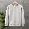 Men's Winter Fleece-Lined White Sweatshirt: Simple Solid Color, Round Neck, Long Sleeve, No Hood, Perfect for Spring and Autumn.