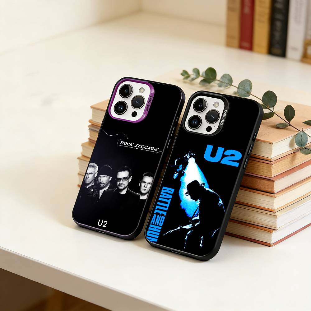 Band UU-U2 Phone Case For iPhone 17,16,15,14,13,12,11 Plus,Pro Max,XS,Colored Silver Plated Inside Cover