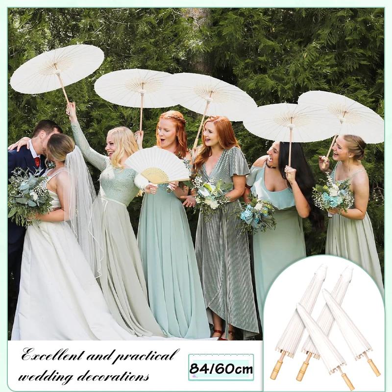 Parasol en papier blanc 84/60 cm pour mariage, cadeau de fête, parapluies en bambou à faire soi-même, pour centres de table de douche nuptiale, accessoires photo