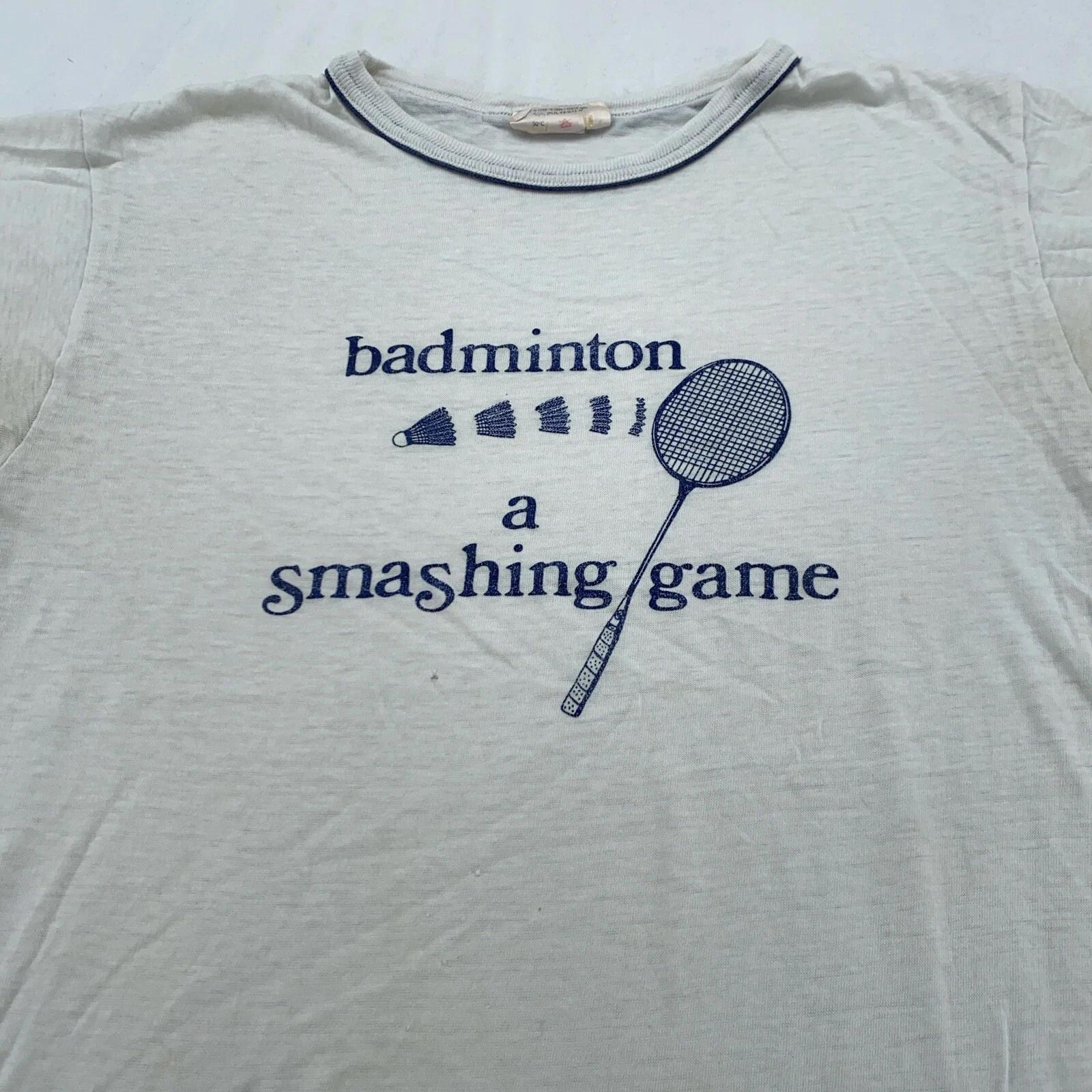 винтаж 90-х БАДМИНТОН ПОТРЯСАЮЩАЯ ИГРА РАКЕТКА КОЛЬЦО Футболка S спорт L