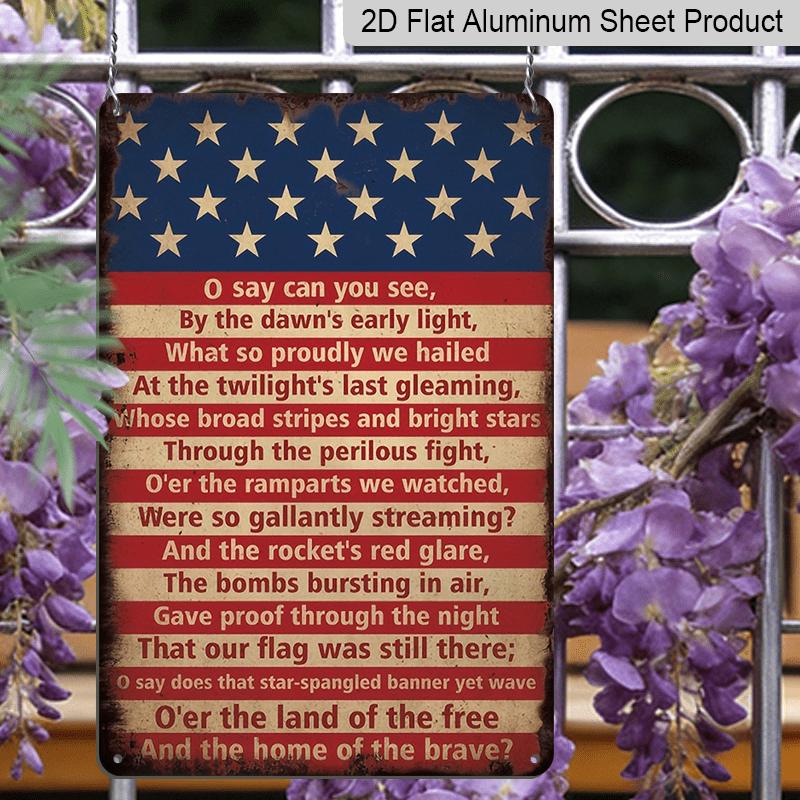 2D Flat, 1pc Vintage "Star-Spangled Banner" Aluminium Sign - 8"x12" Rustic Patriotic USA Flag Decor, National Anthem Wall Art, Perfect for