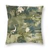 Sage Jungle Crane Chinoiserie Square Pillowcase Polyester Linen Velvet Pattern Zip Decorative Pillow Case Bed Cushion Cover