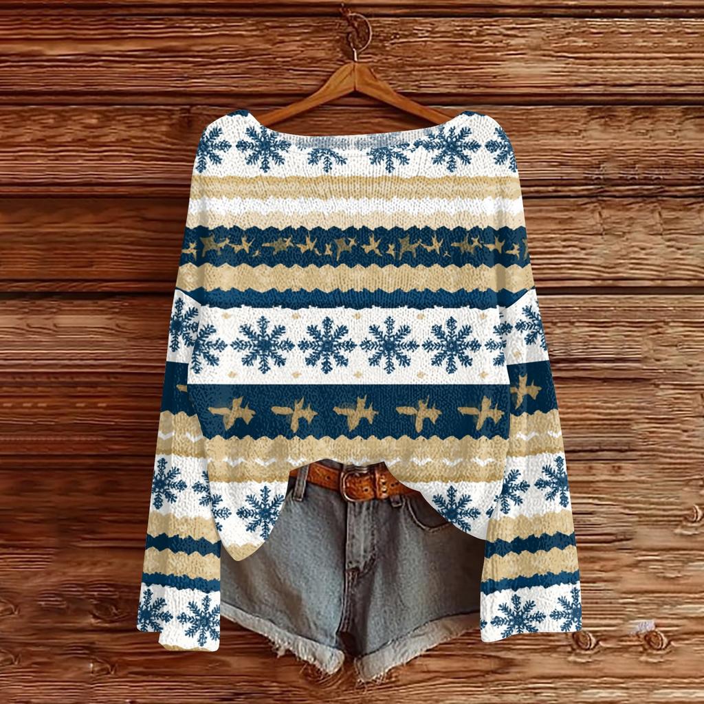 Women's Christmas Print Lightweight Sweater, Casual Long Sleeve Knit Pullover for Holiday