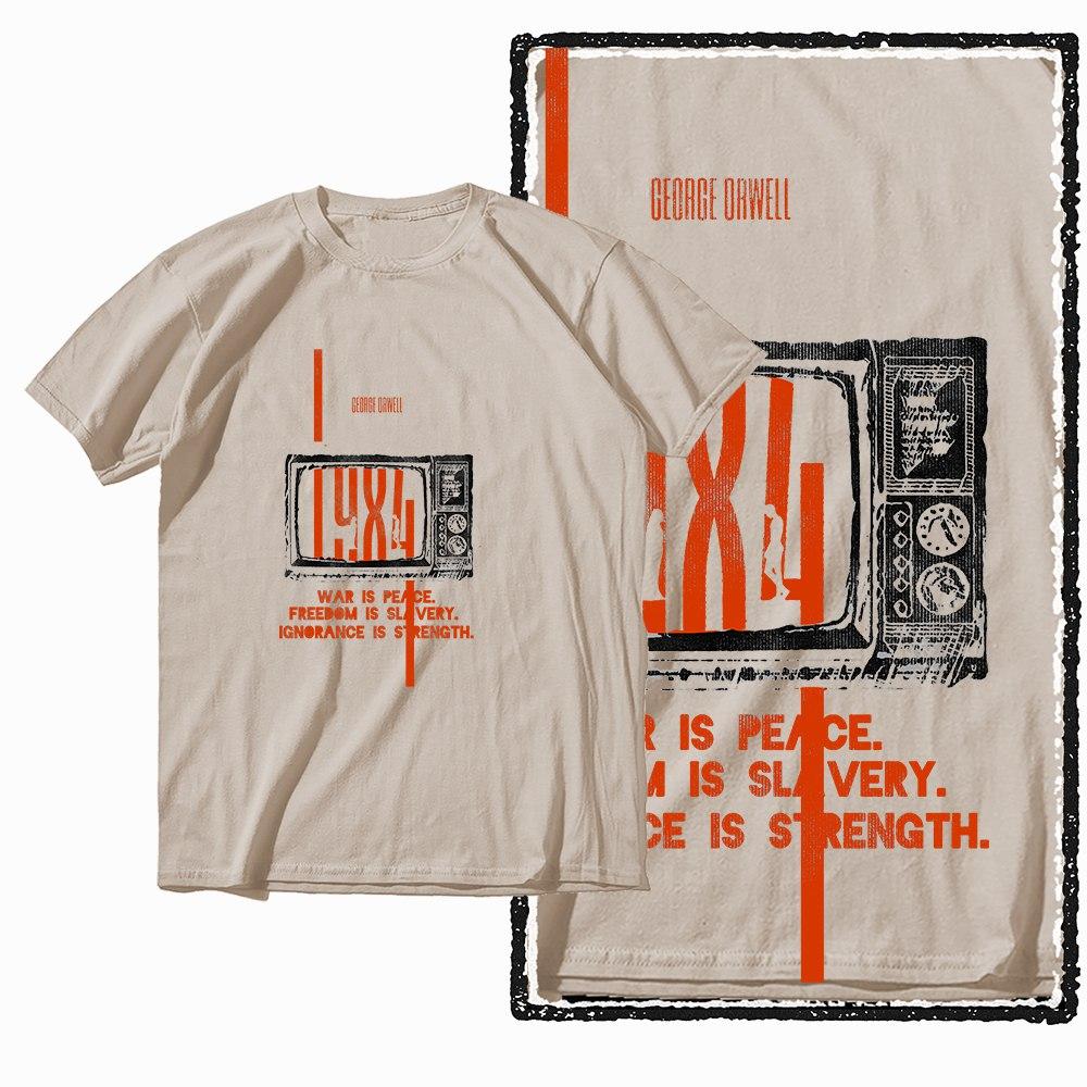 G02 Beige Cotton Cool 1984 Graphic Unisex Tshirt Streetwear Big Size Vintage Oneck Unisexs Tee Tshirt