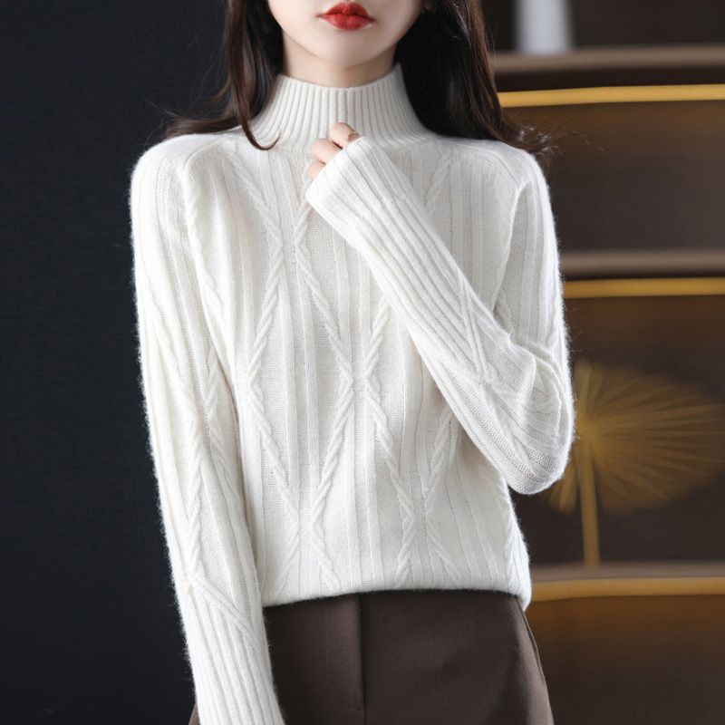 

Однотонный женский свитер с воротником-стойкой - повседневный свитер с длинным рукавом на осень и зиму 3XL