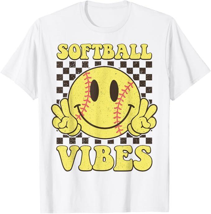 Groovy Softball Vibes Softball Girls Women T-Shirt