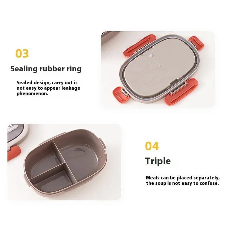 Lunchlåda för studenter med 3 fack och bestick Läckagesäkert lock Skolpicknick Camping Mat Snacks Fruktbehållare Bento Box Koppset