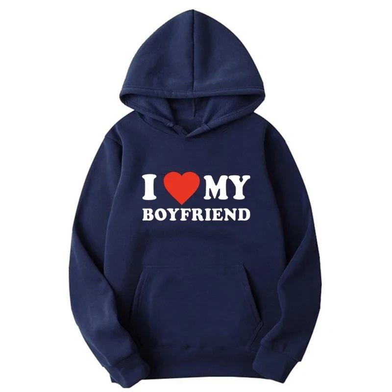 I Love My Boyfriend Girlfriend Printed Hoodie Couple Fashion