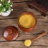 2Set Wooden Bowl Solid Wood Seasoning Jar Japanese with Lid and Spoon Sugar Bowl 2.4x3.5in Retro Seasoning Box Seasoning Storage