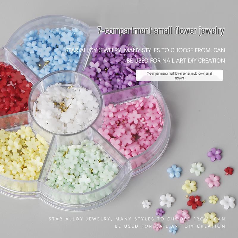 6-Grid Nail Art Set: Resin Mix, Pearls, Steel Beads, Macaron & Candy Color Flowers 3D Decor.