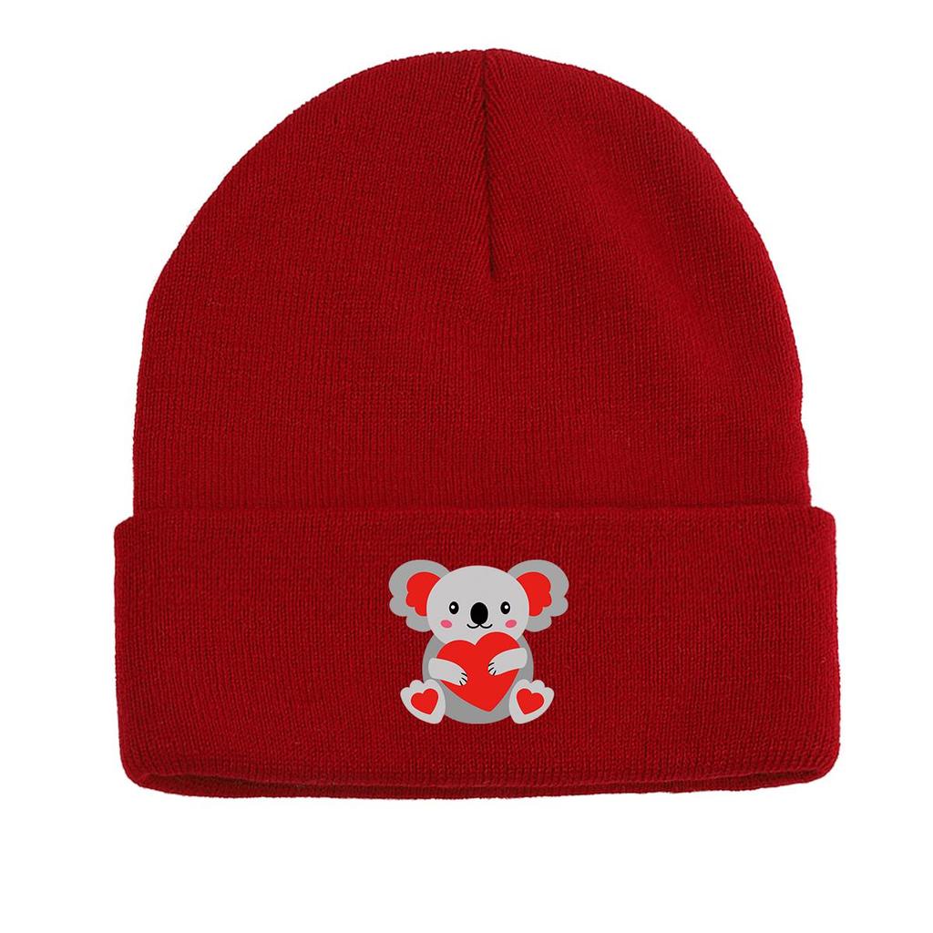 Koala Heart Winter Knitted Cap Beanie, Valentine's Day Man Cap Autumn Candy Color Stylish Bobble Hat Knit Hat Beanie