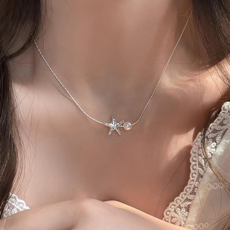 Simple starfish pearl necklace collarbone chain, versatile temperament, exquisite and unique star neck chain