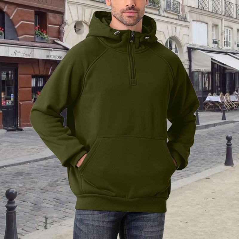 Felpa con mezza zip da uomo Autunno e Inverno Velluto Ispessito Felpa con cappuccio da uomo Top Giacca Monocolore