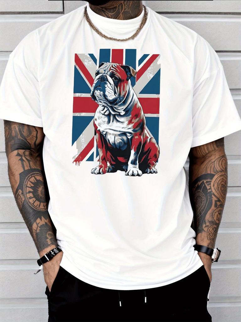 Unisexs Crew Neck British Flag Bulldog Graphic Short Sleeve Cotton Tee Casual Summer Streetwear Loose Basic Daily Outdoor Wear Top