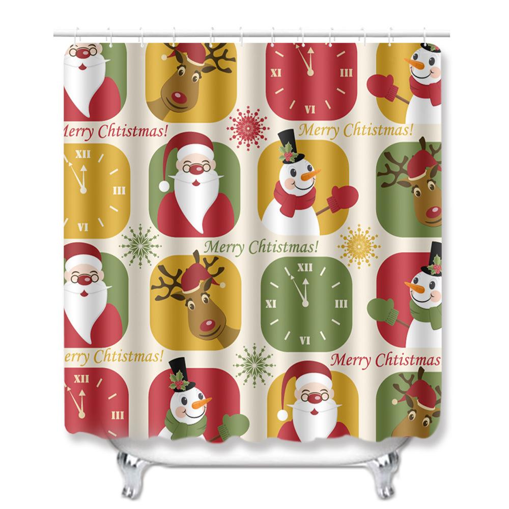 3D Digital Printing Christmas Waterproof Shower Curtain Four-Piece Bathroom Non-Slip Door Mat Toilet Absorbent Floor Mat Carpet