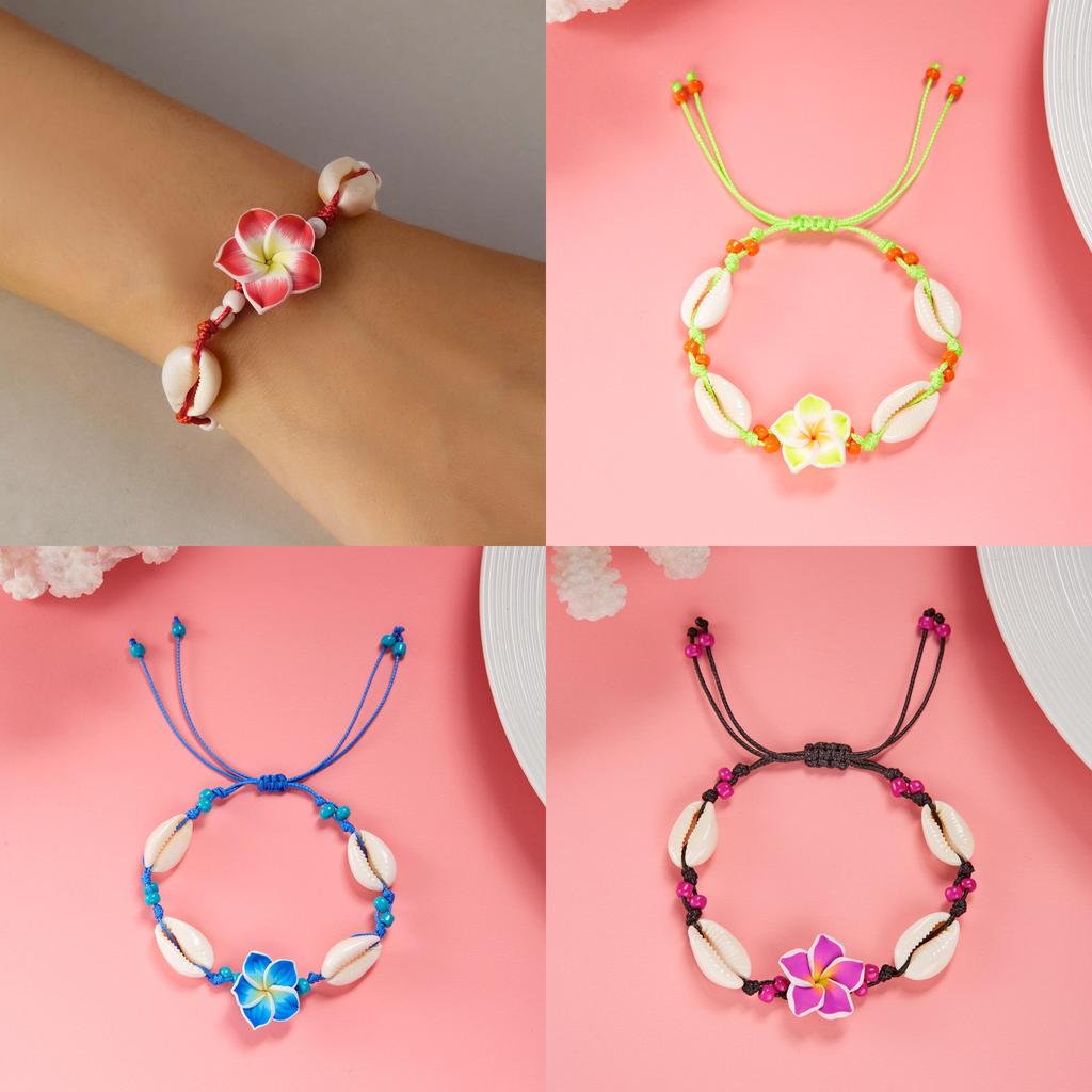 Soft Clay Flower Shell Bracelet With Adjustable Cord For Summer Beach Vacation Jewelry