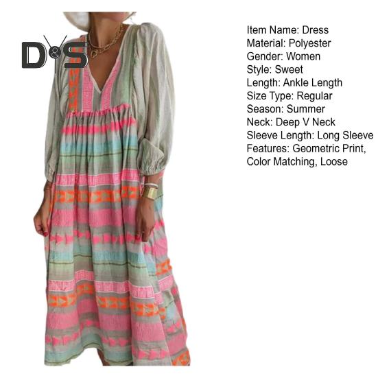 Pullover Lady Sommerkleid Bohemian Trendy Laterne Ärmel Lady Maxikleid