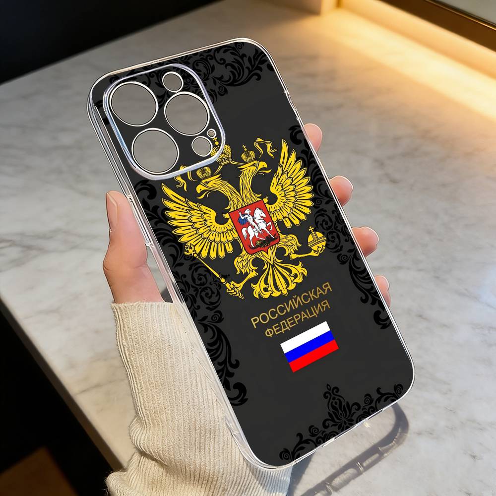 Russia F-Flag National Emblem  Phone Case For iPhone 17 16 15 14 13 12 11 Mini Pro Max Plus Transparent Cover