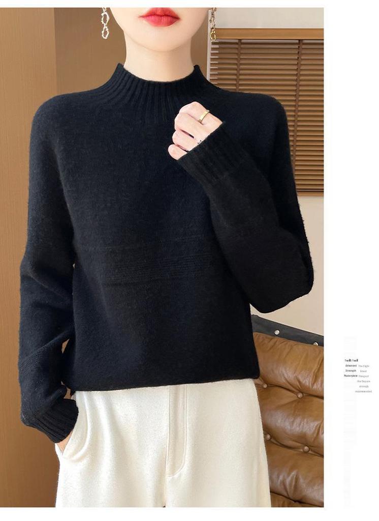 2026 Autumn/Winter Women's Thick Knit Wool Pullover: Half-High Collar, Long Sleeve, Loose Fit.