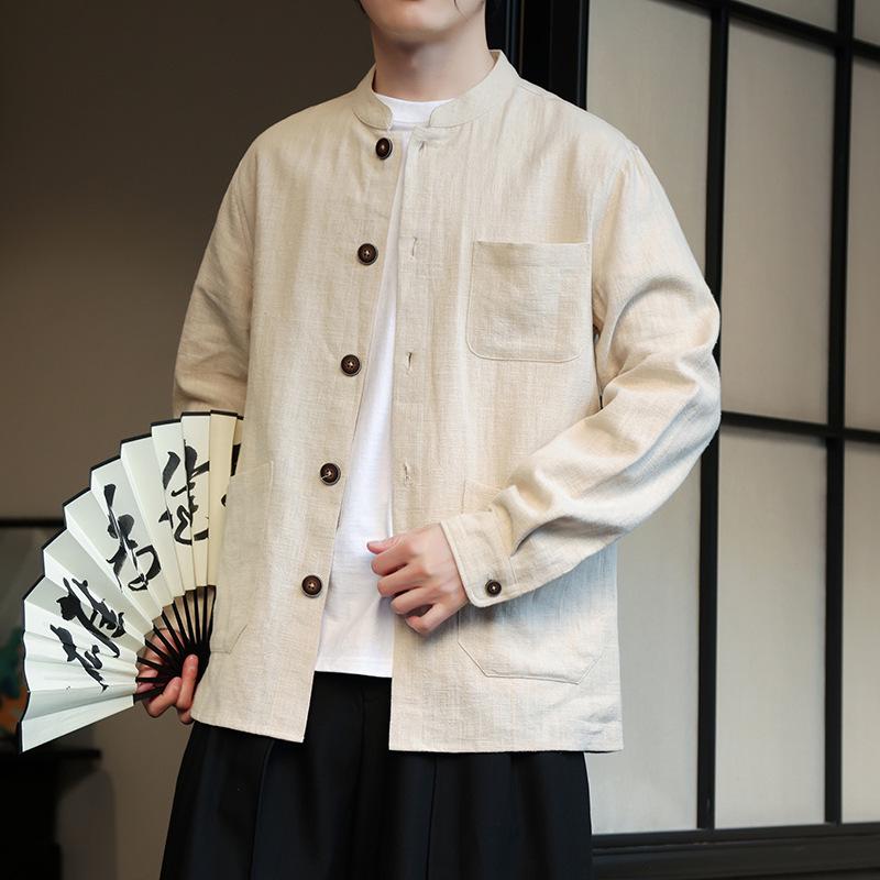 Men's Chinese-Style Linen Shirt: Loose, Plus Size, Spring/Autumn Casual Hanfu Jacket