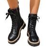 New Women's Fashion Boots for Autumn and Winter with Front Lacing Solid Color Low-heeled Mid-leg Boots Plus Size