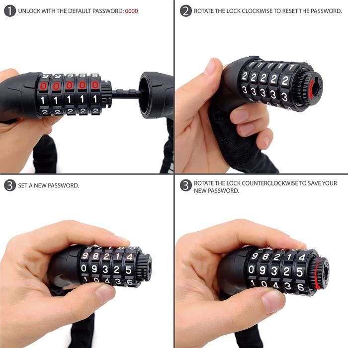 Cadenas à Vélo - KRASER - KR610 - Antivol à Code - 100 cm - Universel - Mixte