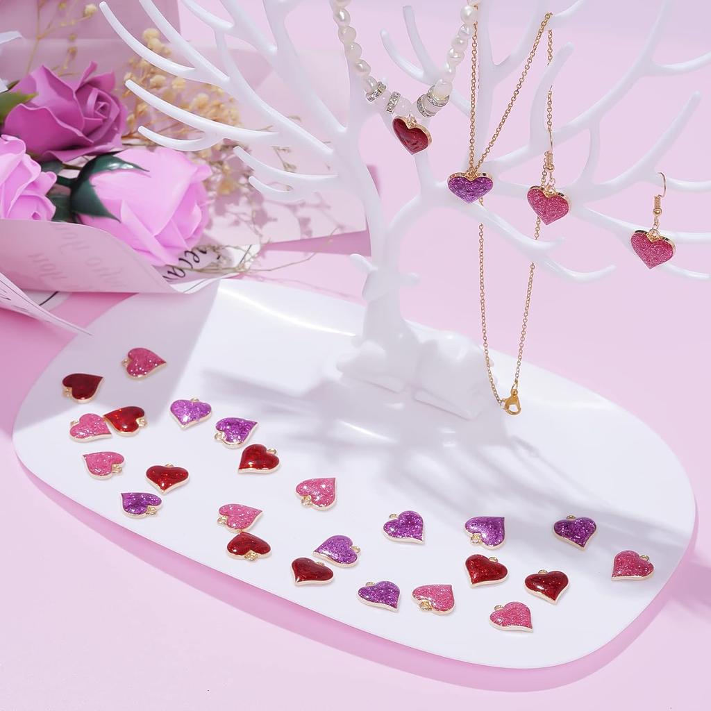 6/12/24 szt. Walentynki Serce Kształt Charms Brokat Mini Serca Wisiorki do DIY Walentynki Biżuteria Kolczyki Bransoletka Naszyjnik Making