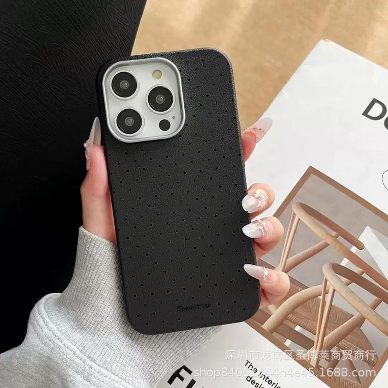 Simple polka dot for iPhone15promax mobile phone case Apple 16 leather pattern 14/13/12 protective case 17